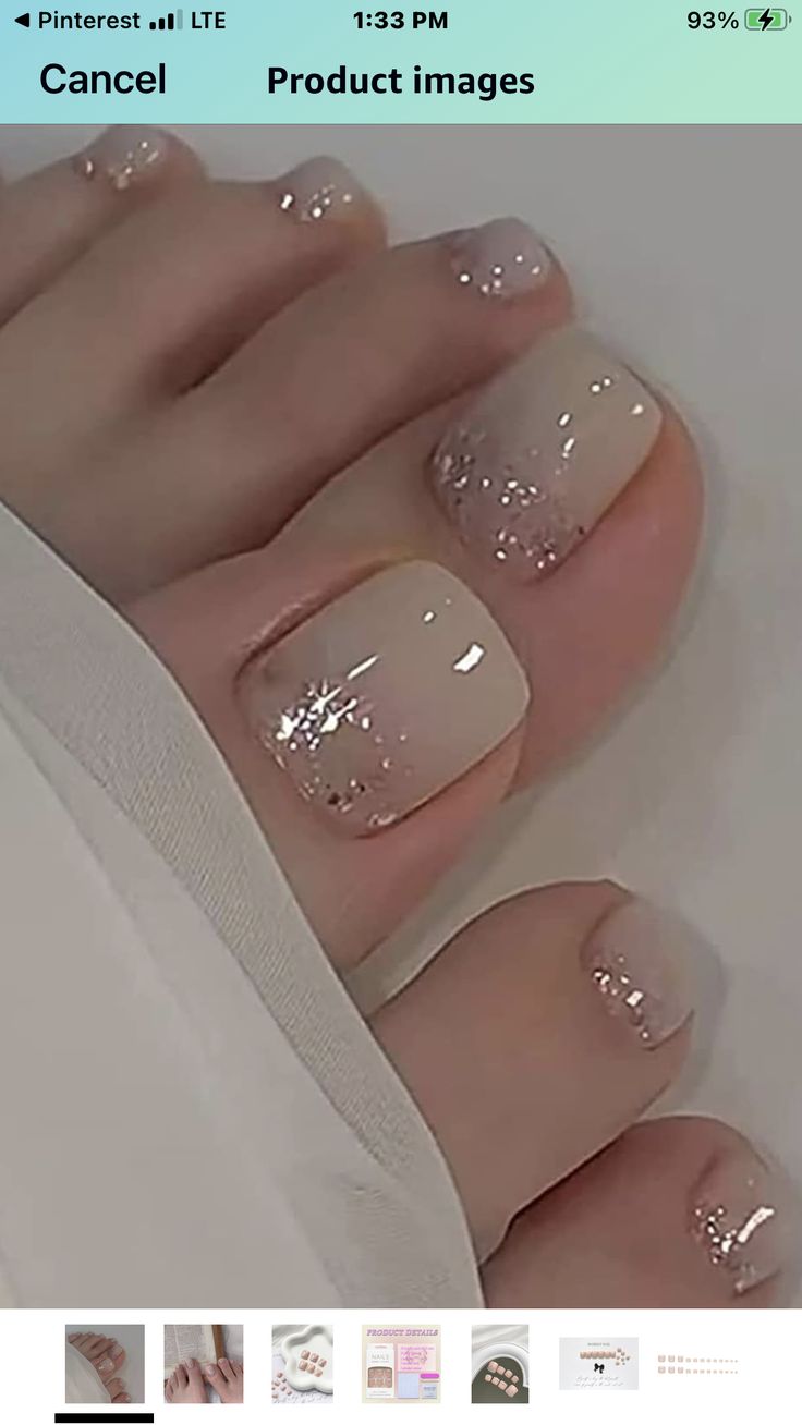 New Year’s Eve Pedicure, Gel Toe Nails Designs, Bridal Pedicure Wedding Day, Formal Pedicure Ideas, Footnail Art Designs, Bridal Toe Nails Wedding, New Years Toe Nails, French Nails Toes, Old Lady Nails