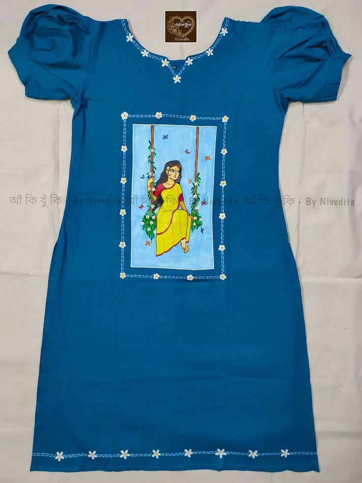 Painting On Clothes T Shirts, Fabric Painting On Kurti, Navratri Top, Fabric Painting Designs For Kurtis, Hand Painted Kurti, Punjabi Design, Panjabi Design, Kolka Design, Simple Wall Paintings