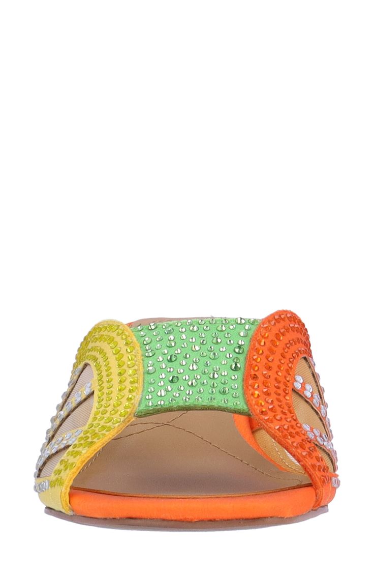 Sparkling crystals illuminate the citrus-inspired design of a block-heel sandal complete with comfort-enhancing memory foam cushioning. 2" heel Memory foam cushioning Synthetic upper, lining and sole Imported Lime Yellow, Heel Sandal, Sparkling Crystal, Block Heels Sandal, Sandal Women, Yellow Orange, Block Heels, Womens Sandals, Memory Foam