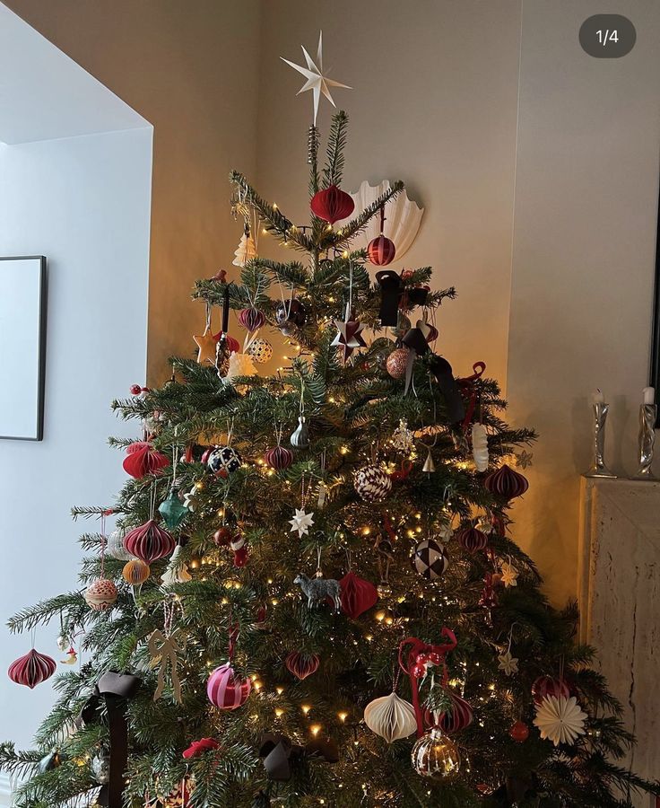 a decorated christmas tree in a living room