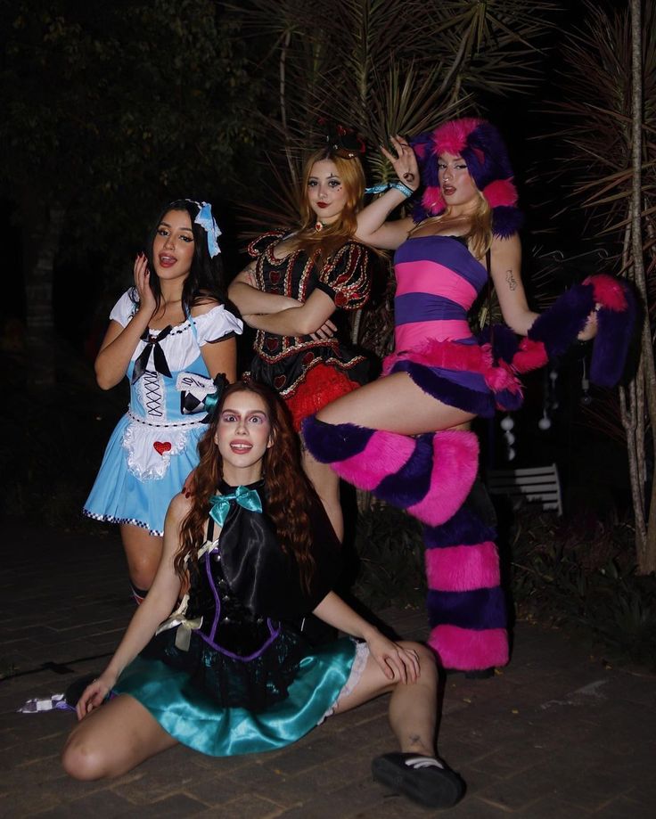 four women dressed in costumes posing for the camera