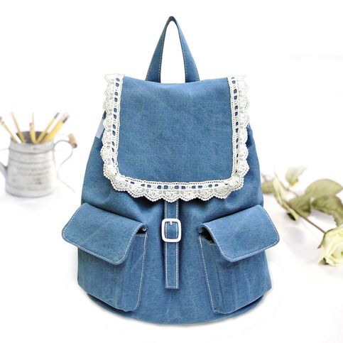 Cheap Denim Backpack For Travel, Lace Backpack, Cute Mini Backpacks, Lace Bag, Denim Backpack, Diy Backpack, Recycle Jeans, Denim Tote Bags, Denim Tote