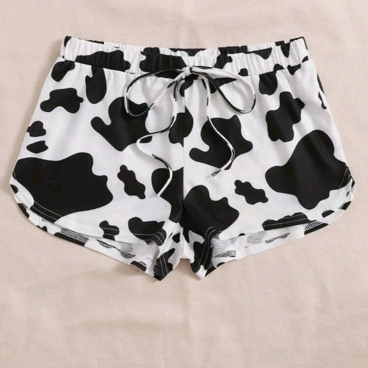 Knot Waist Cow Print Shorts 95% Polyester 5% Spandex Cow Print Shorts, Nike Shorts Women, Tie Waist Shorts, Drawstring Waist Shorts, H&m Shorts, Shorts Casual, Tie Dye Shorts, Print Shorts, Womens Tie