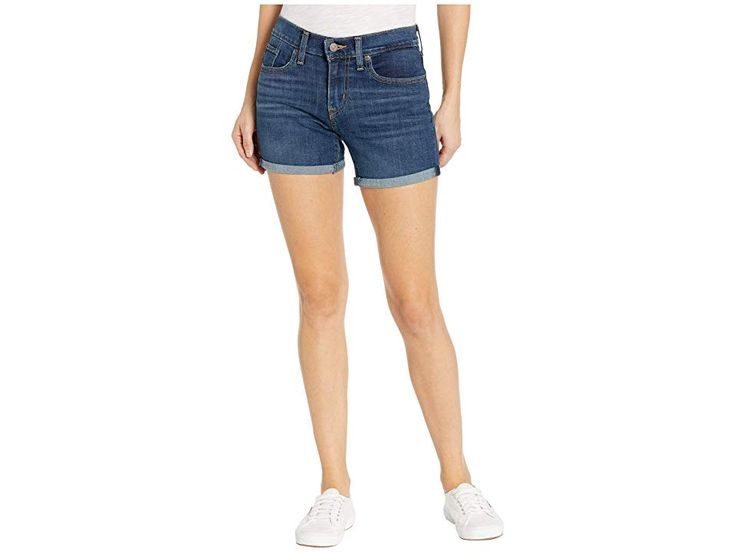 Levi's(r) Womens Mid Length Shorts - Women's Shorts : Maui Ocean Depths : Start the weekend right with the Levi's Womens Mid Length Short. The five-pocket mid-rise short has a slim fit through the hip and thigh and features a tacked cuffed hem detail. Belt loop waistband with brand patch at back waist. Signature arcuate accents the back pockets. Zip fly and button closure. Material breakdown for washes are listed highest to lowest based on cotton percentage. White Ice: 97% cotton, 3% elastane. T Mid Length Jean Shorts, Mid-rise Denim Shorts For Summer, Mid-rise Medium Wash Denim Shorts, Mid-rise Medium Wash Cotton Jean Shorts, Levi's Mid-rise Spring Shorts, Levi's Mid-rise Cotton Shorts, Shorts Pattern Women, Mid Rise Denim Shorts, Levis Denim Shorts