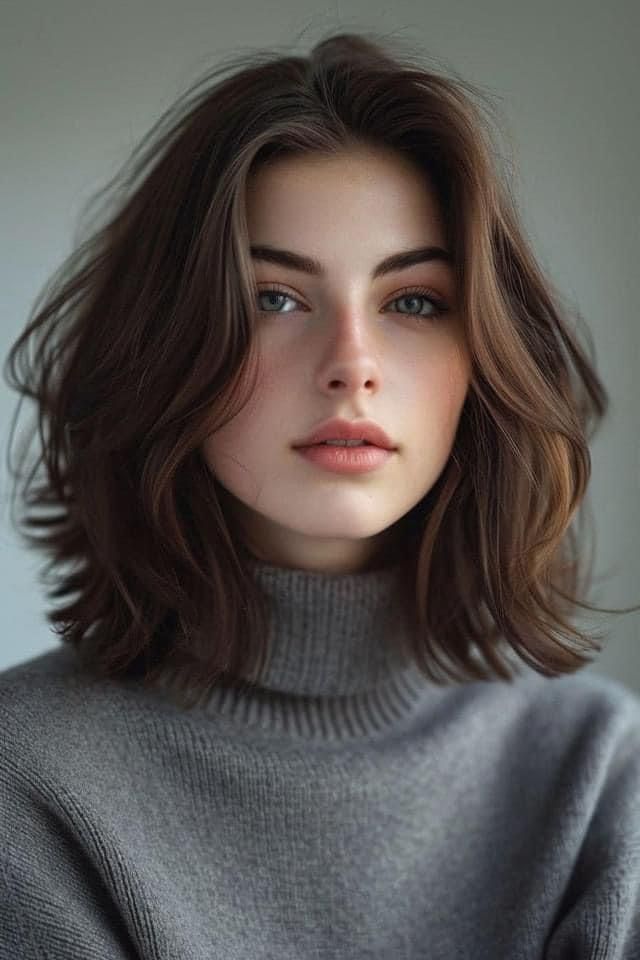 Blue Eyes Short Brown Hair, Dark Hair Pale Skin Green Eyes, Best Hair Colors For Brown Eyes, Green Eyes Hair Color Ideas, Dark Hair Green Eyes, Brunette Hair Pale Skin, Brown Hair And Grey Eyes, Claire Hair, Shortish Hair