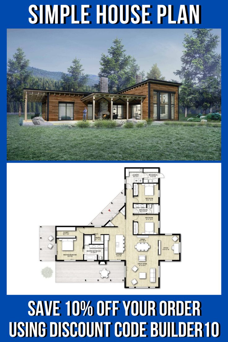 two story house plans with the words contemporary house plan save 10 % off your order using discount code builder 10