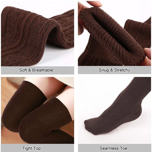 Thigh High Socks Boot Sock Women-Brown Brown Socks For Fall Stocking Stuffer, Winter Cotton Tights, Cotton Knee-high Socks For Fall, Brown Knee-high Socks For Winter, Brown Stretch Socks For Winter, Winter Cotton Knee-high Socks, Thick Knee-high Socks For Fall, Brown Knee-high Winter Socks, Casual Brown Knee-high Socks For Fall