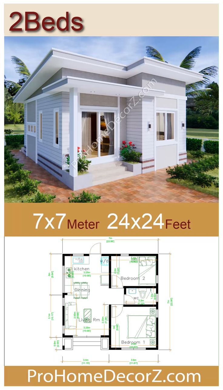 two bedroom house plan with floor plans and measurements