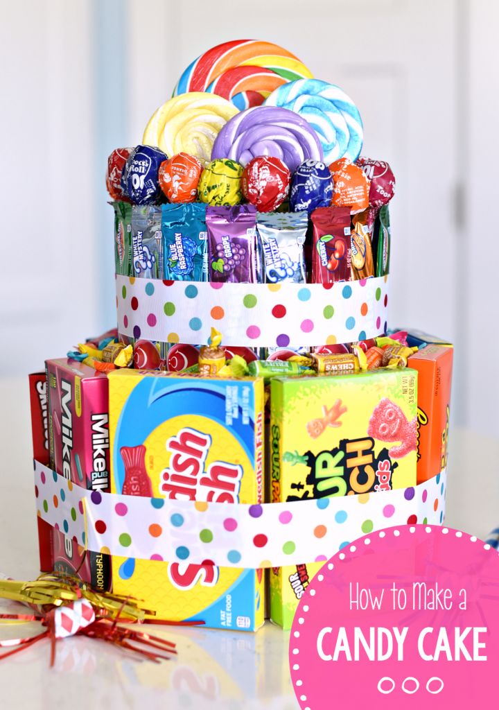 an assortment of candy and candies stacked on top of each other