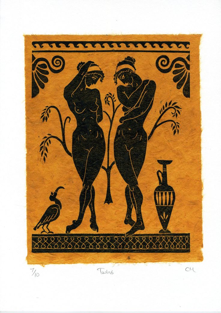 two women standing next to each other in front of a vase with a bird on it