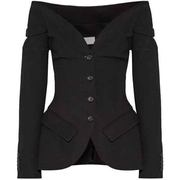 Antonio Berardi Off-the-shoulder scuba-jersey jacket ($2,085) ❤ liked on Polyvore featuring outerwear, jackets, black, jersey blazer, blazer jacket, antonio berardi, faux-leather jacket and blazers jersey Cl Fashion, Regency Dress, Jackets Black, Antonio Berardi, Jersey Jacket, Black Off Shoulder, Jacket Design, Faux Leather Jackets, Dress Codes