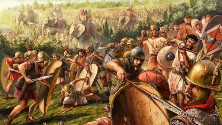 a painting of roman soldiers in battle