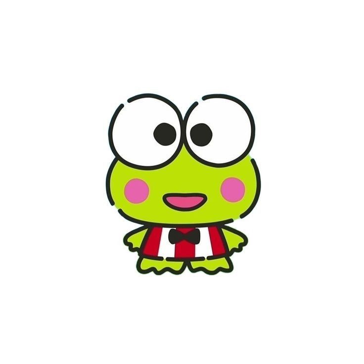 a green frog with big eyes and a red striped shirt on it's chest