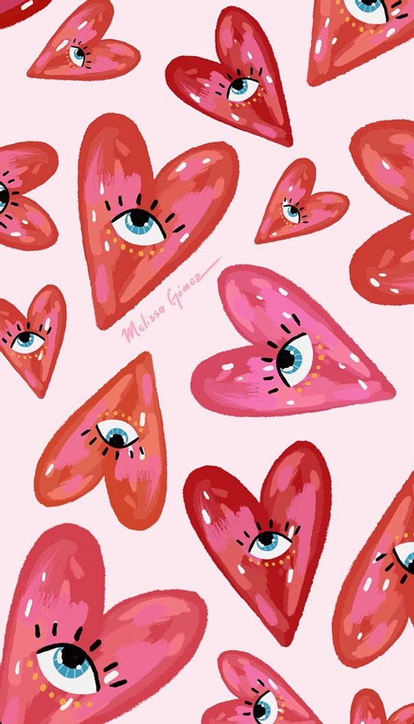 pink hearts with eyes and eyelashes on them