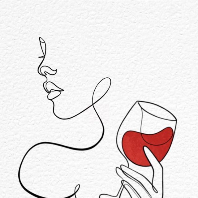 a drawing of a woman holding a wine glass in her hand with the word love on it