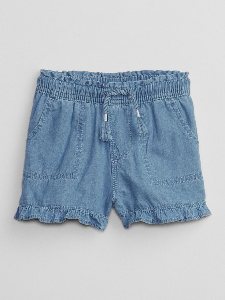 babyGap Chambray Pull-On Shorts with Washwell | Gap Factory Baby Gap, Ruffle Trim, Utility Pockets, Gap, Chambray, Pilates, Clothes, Trim