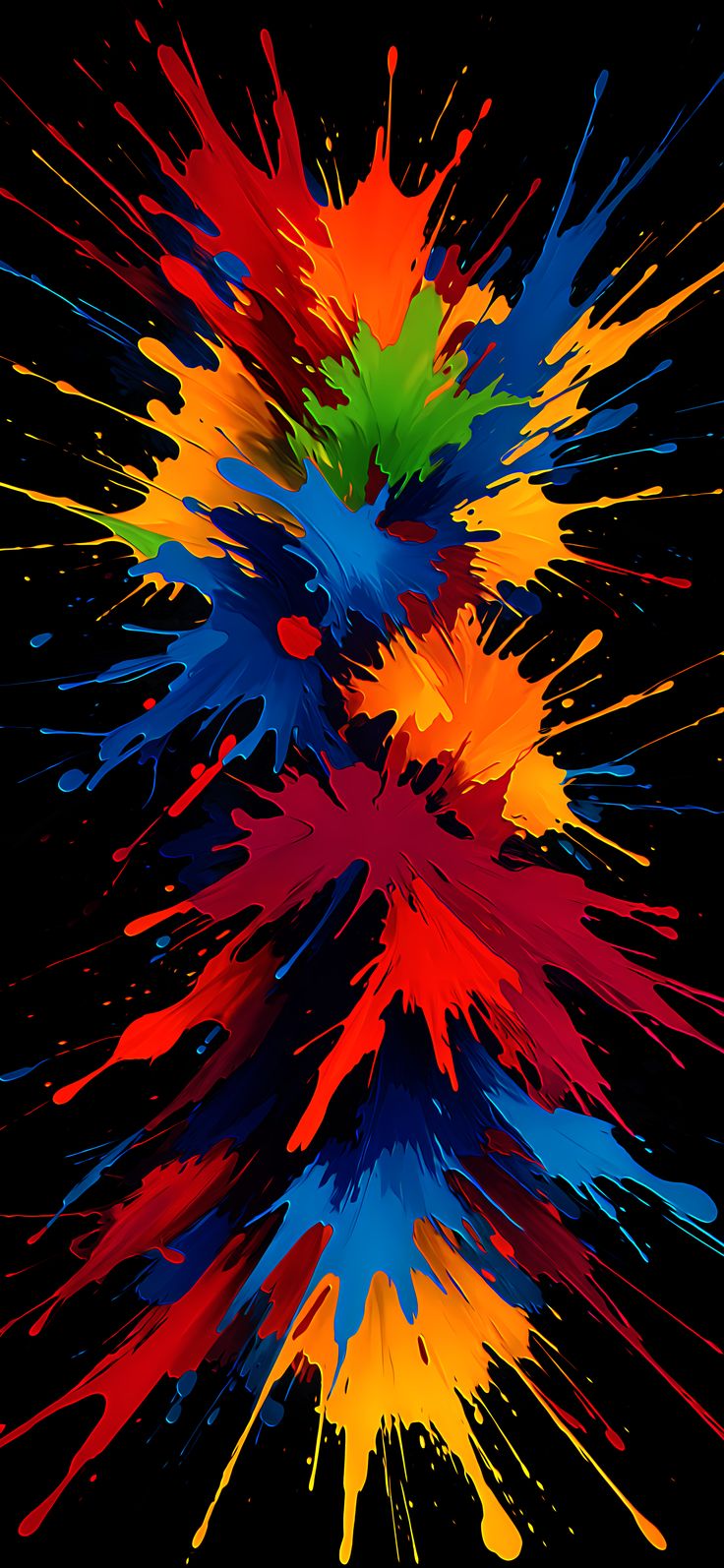 colorful paint splattered in the air on a black background