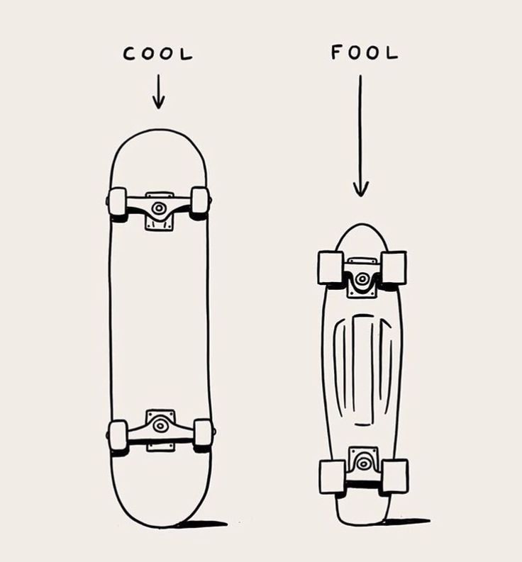 two skateboards side by side with the words cool and fool on them in black ink