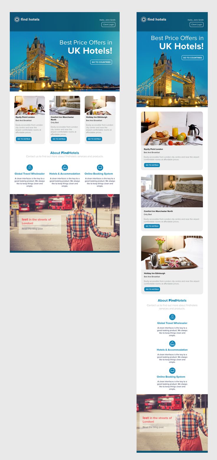 two screenshots showing the same website page for hotel and restaurant services, one with an image of a crane in the background