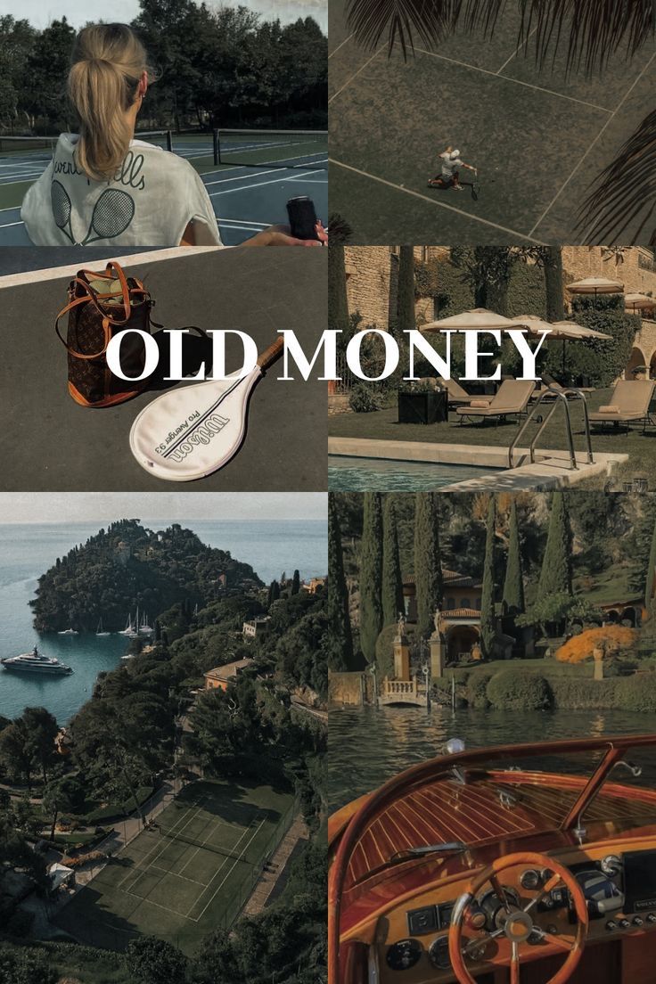 an old money advertisement is featured in this collage with images of boats and people