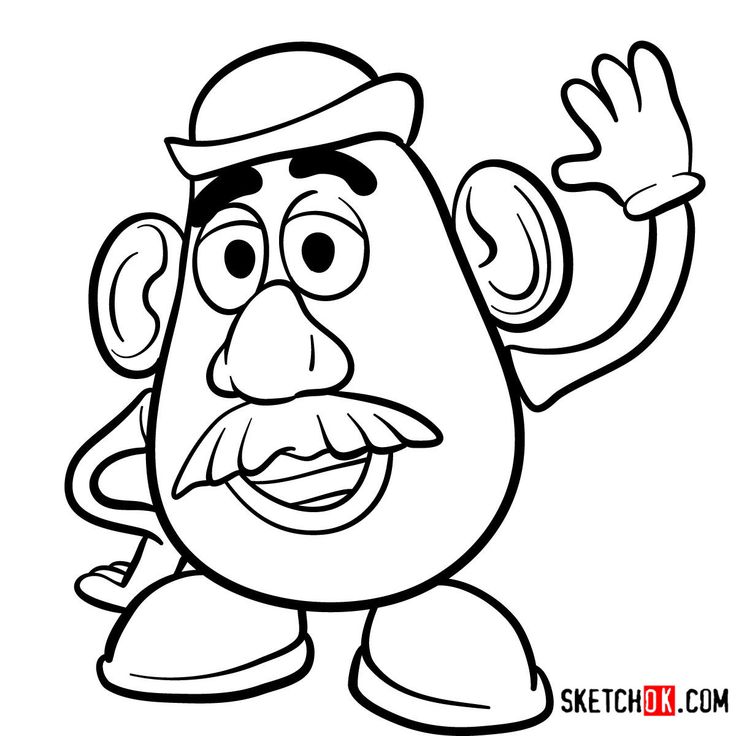 the cartoon character mr potato is waving his hands and looking at something with one hand