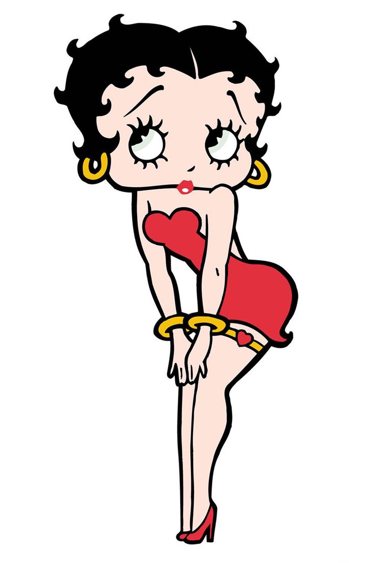 a drawing of a woman in a red dress and gold hoop earrings with her hands on her hips