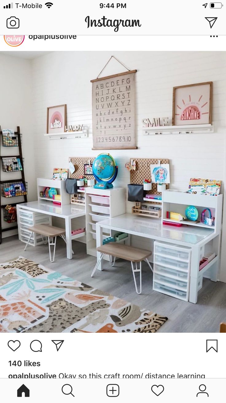 an instagram photo of a child's room with toys on the desks