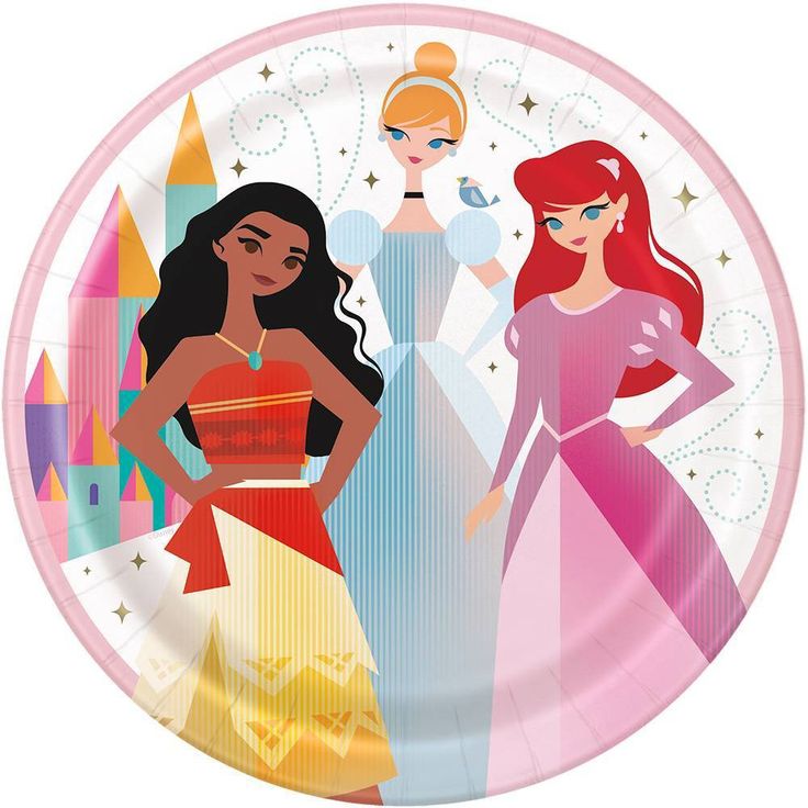 two princesses standing next to each other on a paper plate