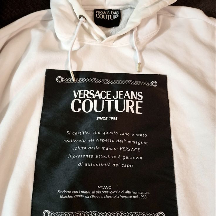 Great Versace, Hoodie Size L! Like Brand New. No Stains Or Holes! Designer White Sweatshirt For Winter, Designer White Winter Sweatshirt, Luxury White Winter Hoodie, Luxury White Winter Sweatshirt, Designer White Cotton Sweatshirt, Designer White Sweatshirt With Logo Print, White Logo Hoodie For Streetwear, Luxury White Cotton Sweatshirt, Versace Hoodies Men