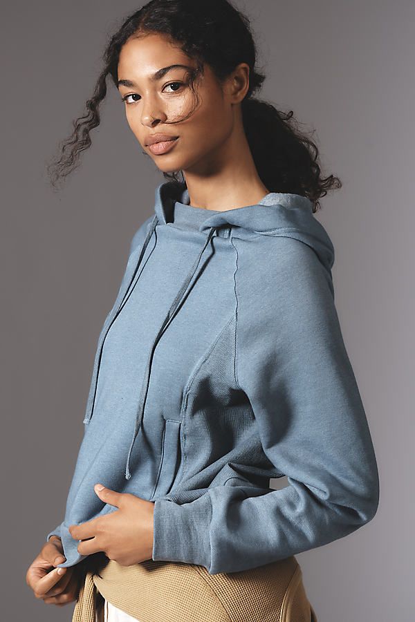 Cotton, polyester Pullover styling Slim fit Machine wash Imported | Hoodie by Daily Practice by Anthropologie in Blue, Women's, Size: 2XS, Polyester/Cotton Collared Sweatshirt, Daily Practices, Blue Sweatshirt, Pink Sweatshirt, Gray Jacket, Long Sleeve Sweatshirts, Pullover Styling, Hooded Jacket, Hooded Sweatshirts