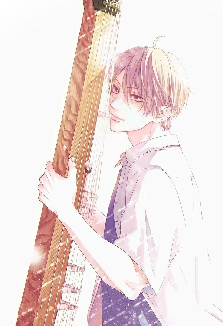 an anime character holding a guitar in his hand