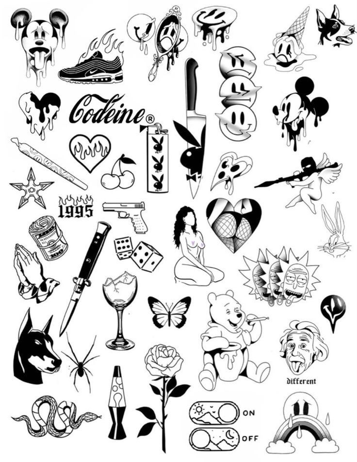 an assortment of cartoon characters and symbols