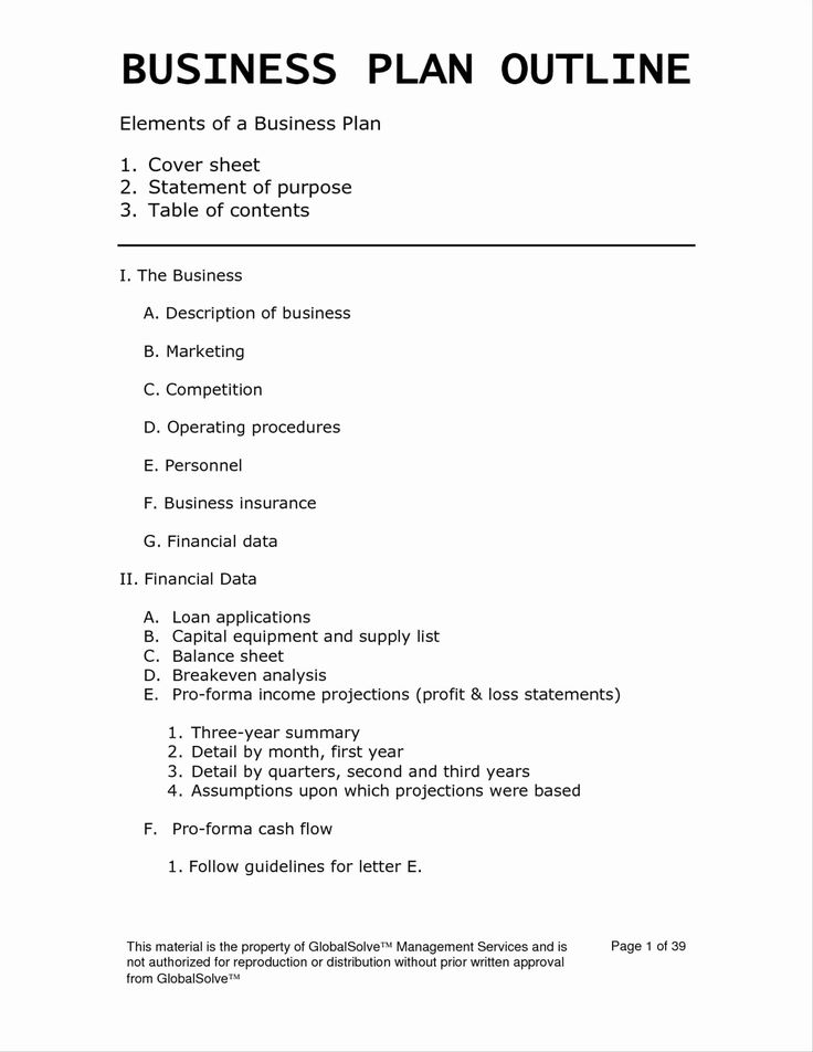 the business plan outline is shown