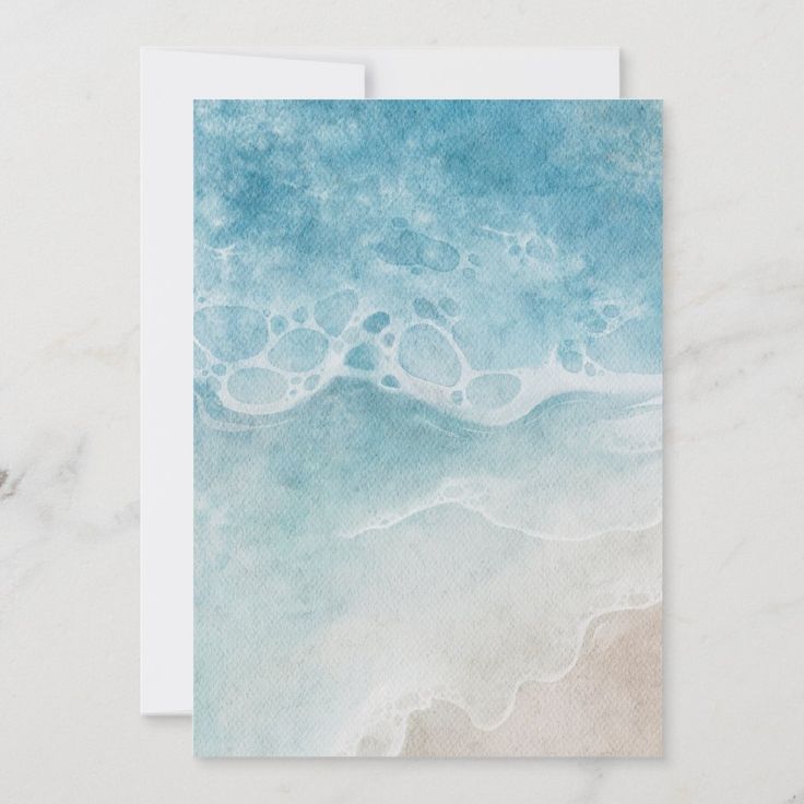 a card with watercolor painting on it and the words, ocean waves are in blue