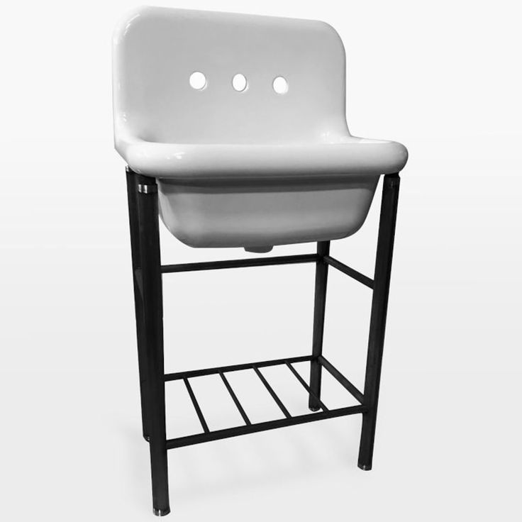 a white plastic chair sitting on top of a black metal stand with two holes in it