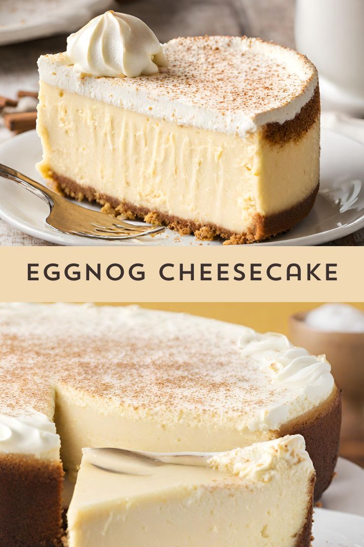 eggnog cheesecake with whipped cream on top