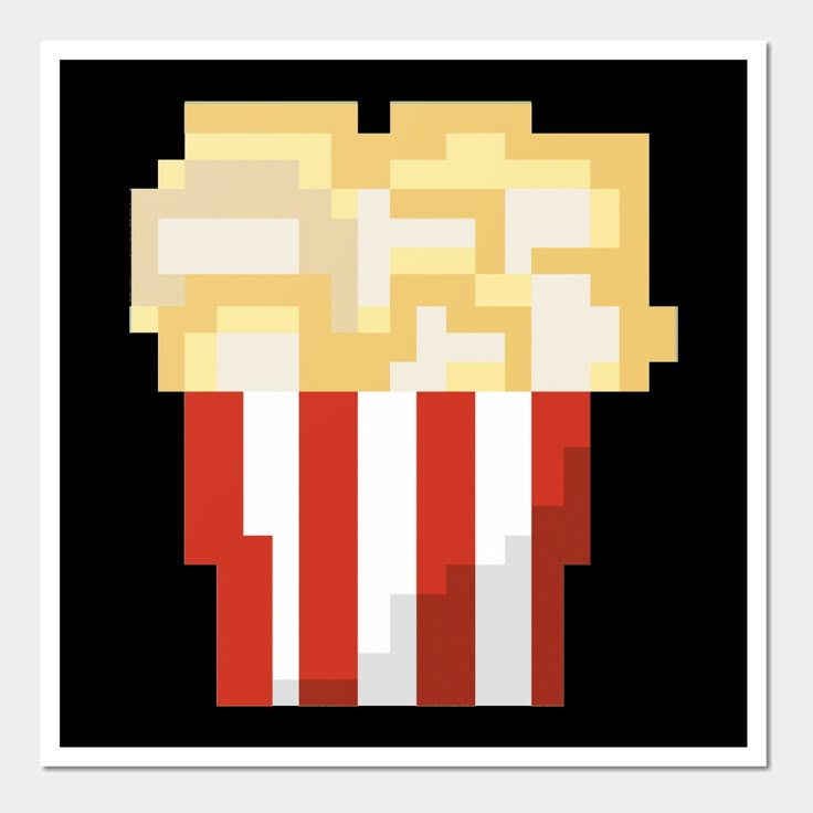 an image of a popcorn pixelated in the style of 8 bit video game art