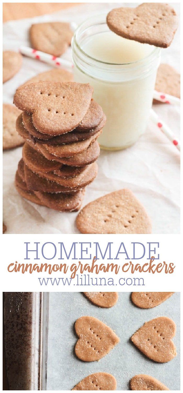 homemade cinnamon graham crackers are stacked on top of each other next to a jar of milk