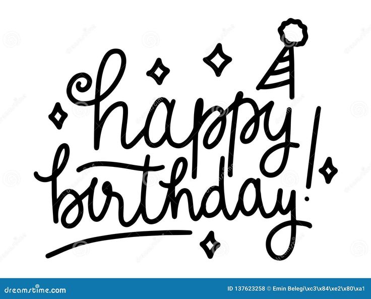 happy birthday card with handwritten lettering and stars on white background stock photo - image