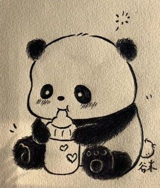 a drawing of a panda holding a teddy bear