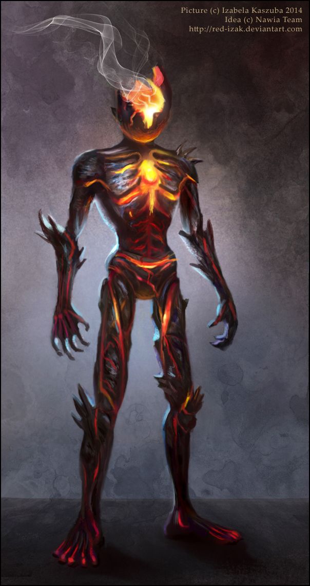 a digital painting of a man with flames on his body