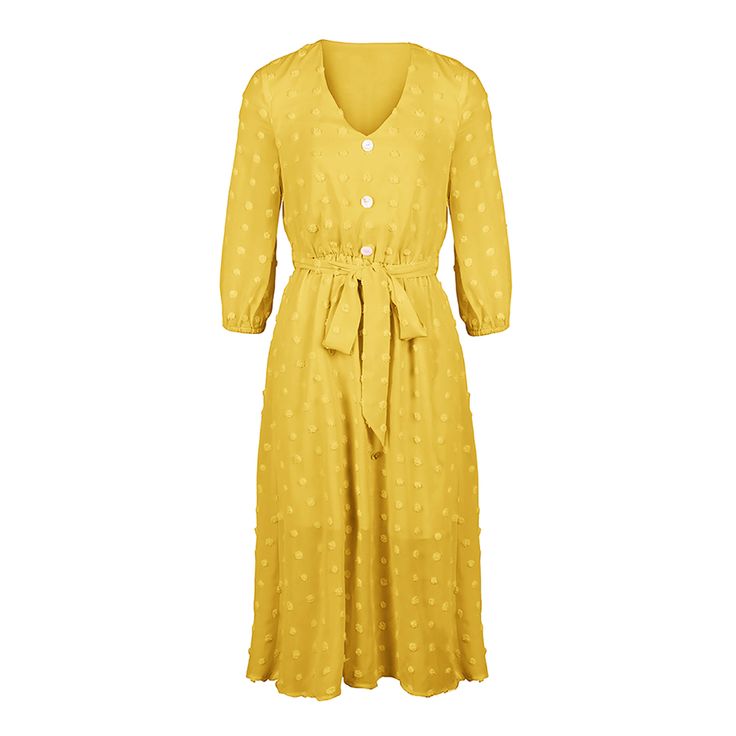 Yellow 1/2 Sleeve Button Down V Neck Casual Dress Women Dresses Casual, Casual Dress Women, Women Dresses, Dresses Casual, Button Downs, Casual Dress, Casual Dresses, V Neck, Yellow