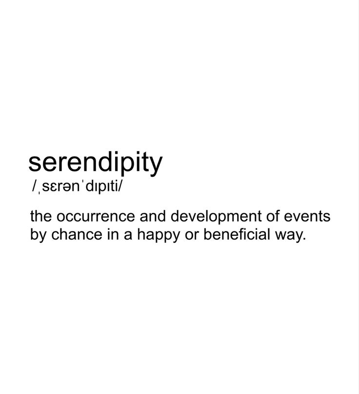 the words serendipity are written in black and white on a white background