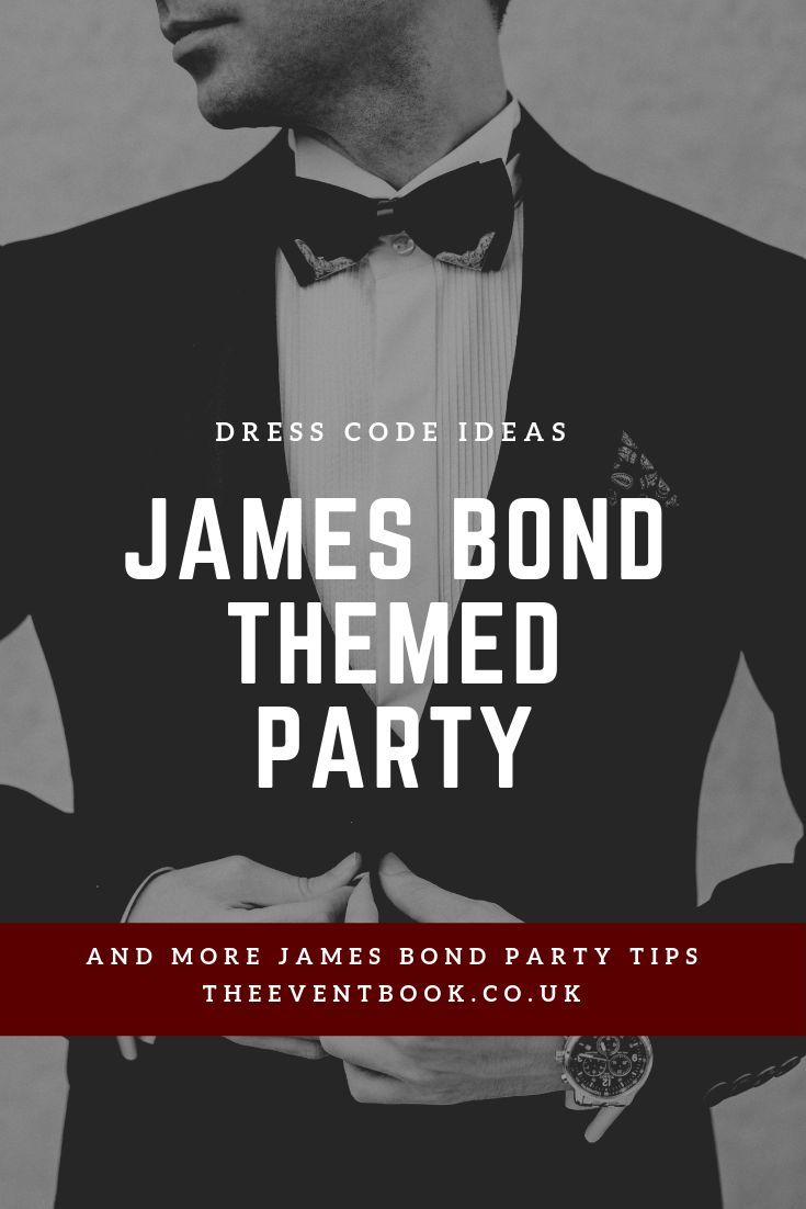 a man in a tuxedo and bow tie with the words james bond themed party