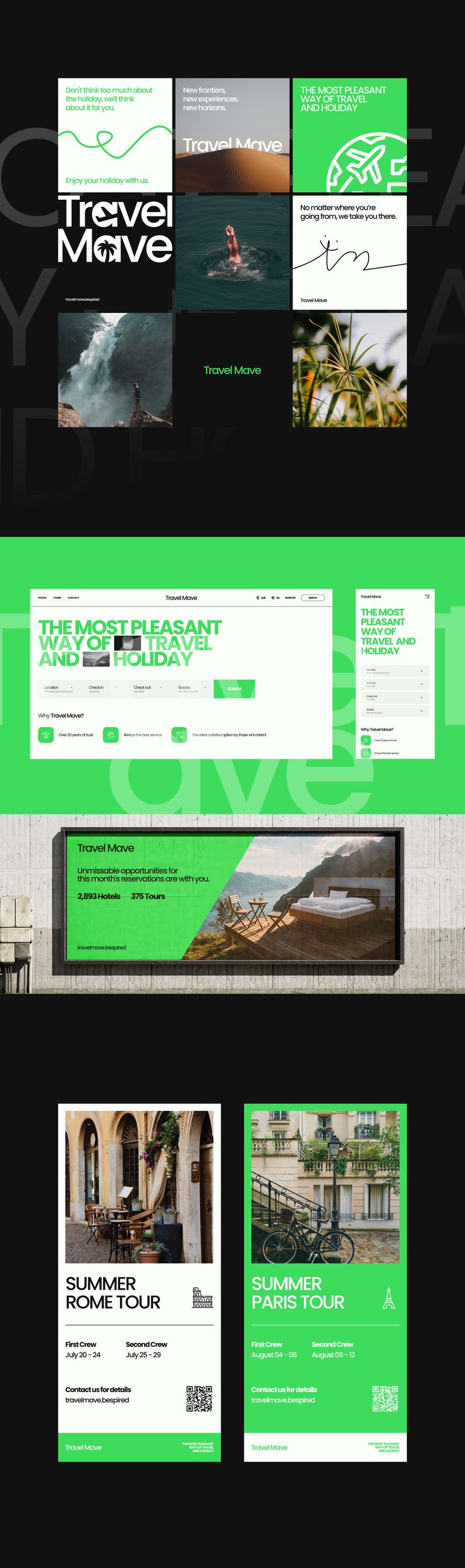 the green and black website design is shown in this image, it appears to be designed for