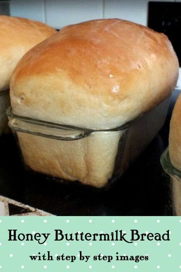 three loafs of bread sitting on top of a counter with the words honey buttermilk bread