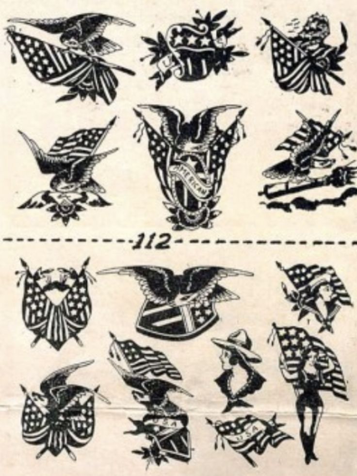 several different designs on the side of a piece of paper with an eagle and american flag