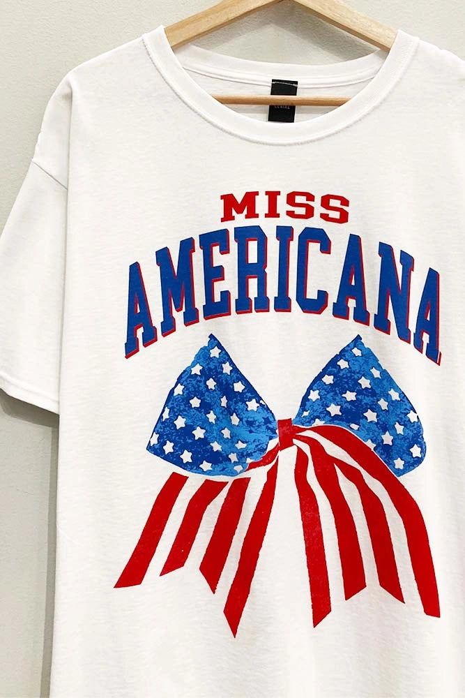 Oversized Miss Americana Graphic Tee 100% Cotton Made in USA Oversized Casual Tops For 4th Of July, Oversized Crew Neck Tops For 4th Of July, Casual Oversized Tops For 4th Of July, Independence Day Americana Shirt With Graphic Print, Usa Graphic Tee, Spring Americana Style Graphic Print T-shirt, Americana Graphic Tee, Spring Americana T-shirt With Flag Print, Usa T Shirt