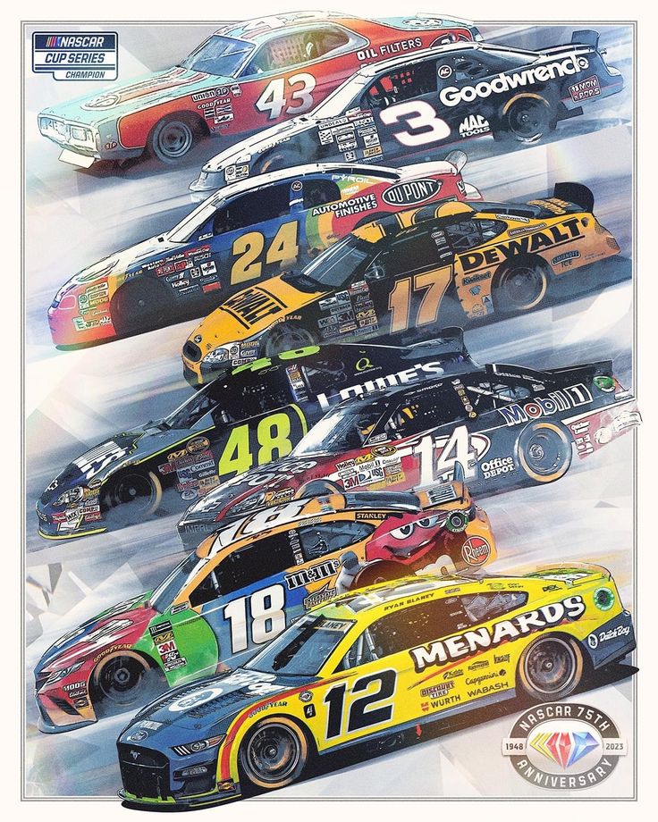 an image of nascar cars on the track