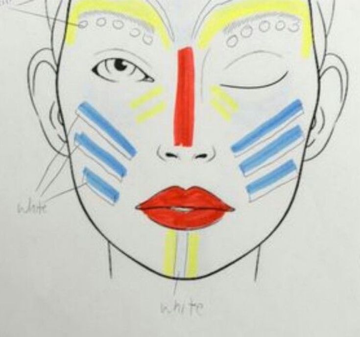 a drawing of a woman's face with lines painted on the upper half of her face